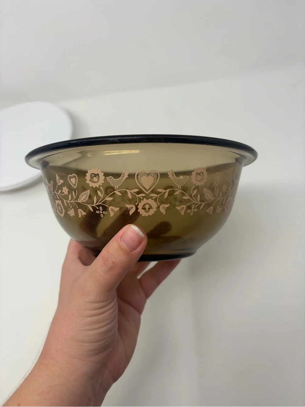 Vintage Pyrex Brown/Amber Clear Mixing Bowl Festive Harvest